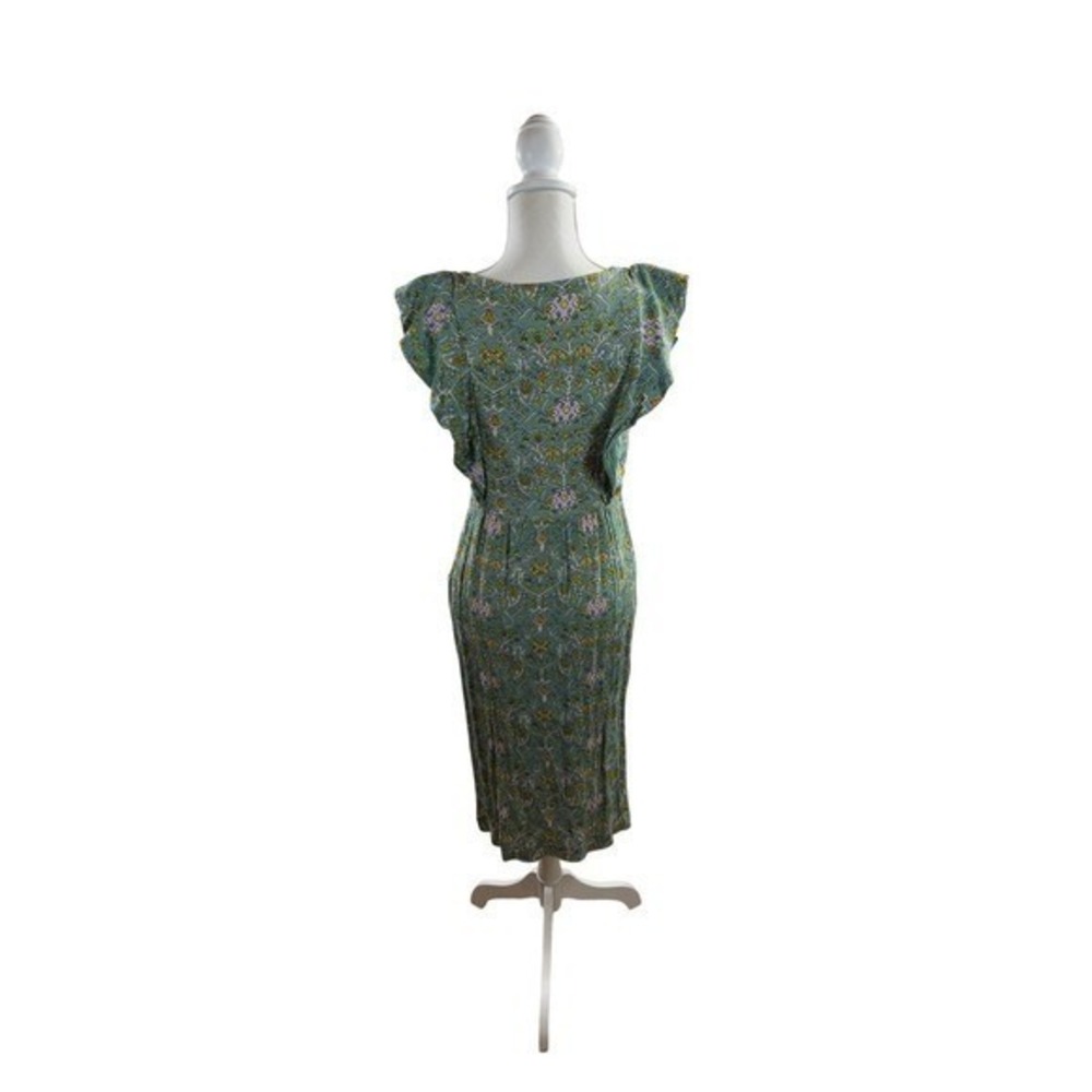 Anthropologie Women's Maeve Blossom Ruffled Mini Dress Sage Floral Draped Sz 12 - Picture 6 of 12